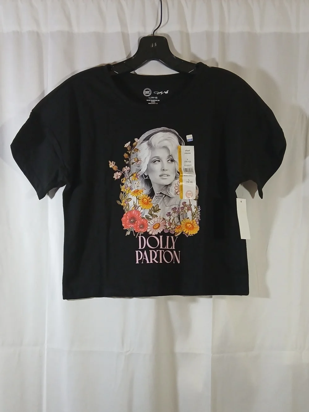 wonder nation Girls Large Dolly Parton Portrait Floral Tee Graphic Shirt NWT